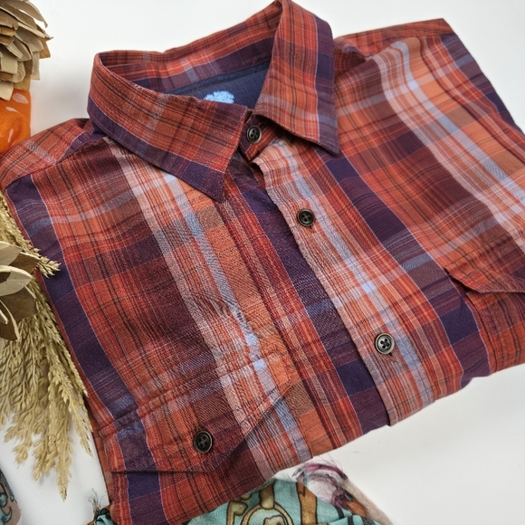 Ocean & Coast Cotton / Tencel Plaid Red and Purple Men's Long Sleeve Shirt Sz L - Picture 6 of 6